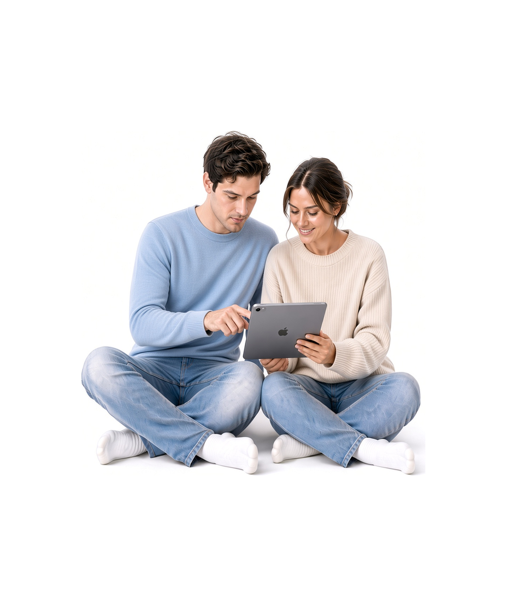 Pár se dívá na tablet